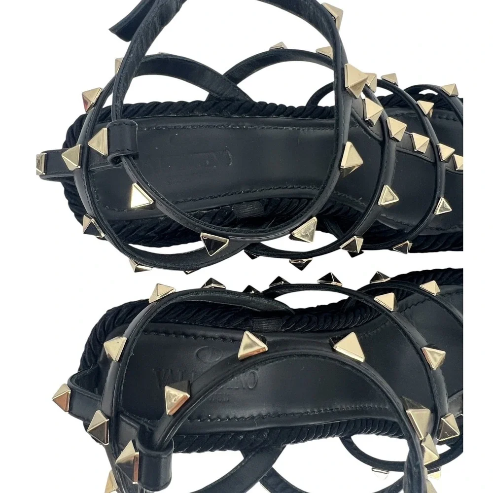 Valentino Garavani Rockstud Calfskin Wedge Sandals Black Size 41